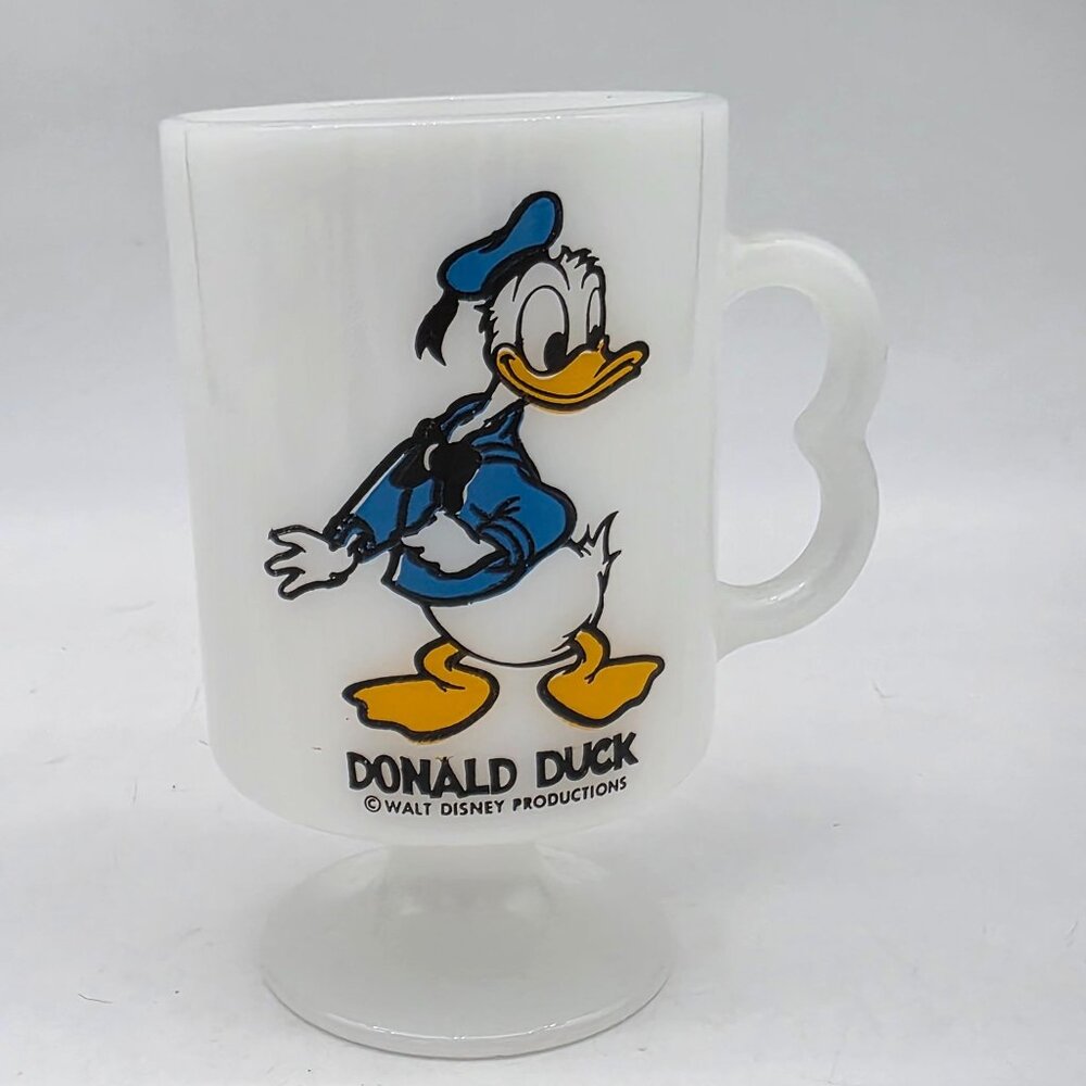 Vintage Donald Duck Milk Glass Mug By Walt Disney Productions 1970s Pedestal